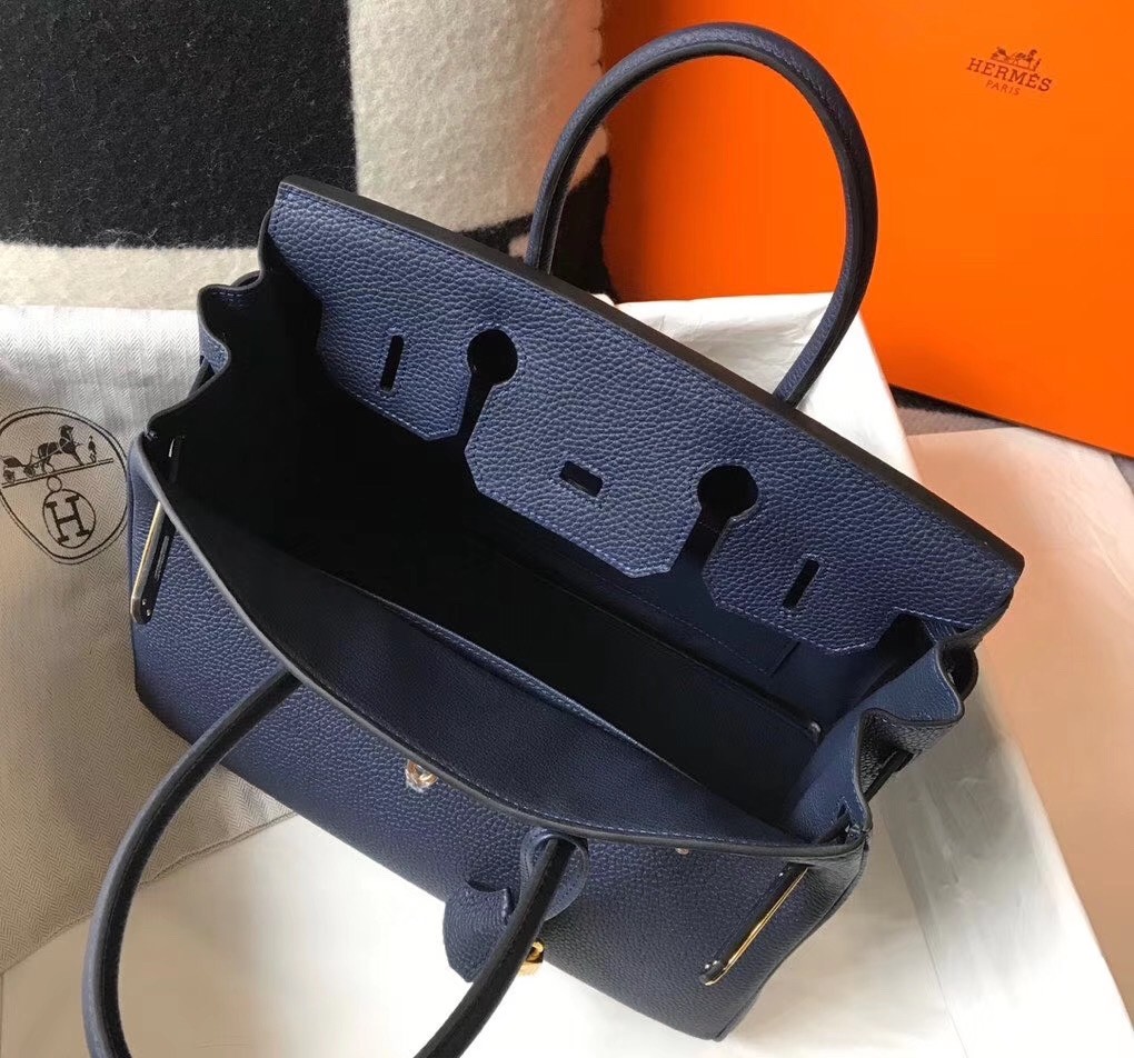 H**mes birkin 30cm bag in dark blue clemence leather