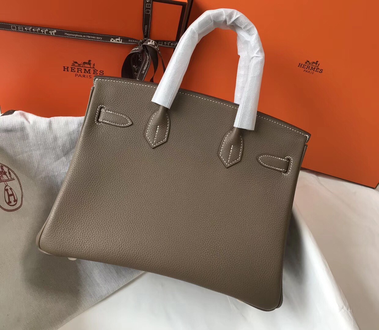 H**mes birkin 30cm bag in taupe clemence leather