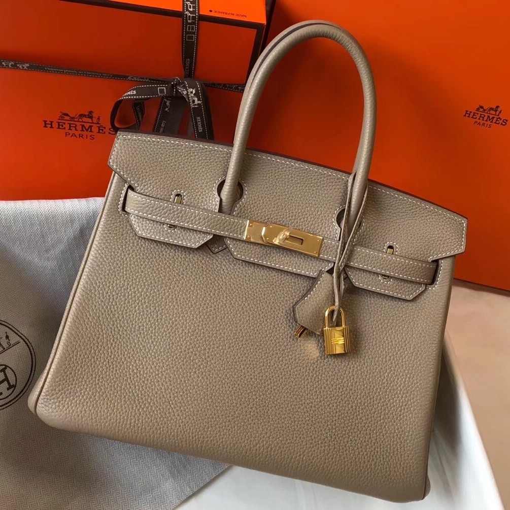 H**mes birkin 30cm bag in tourterelle clemence leather