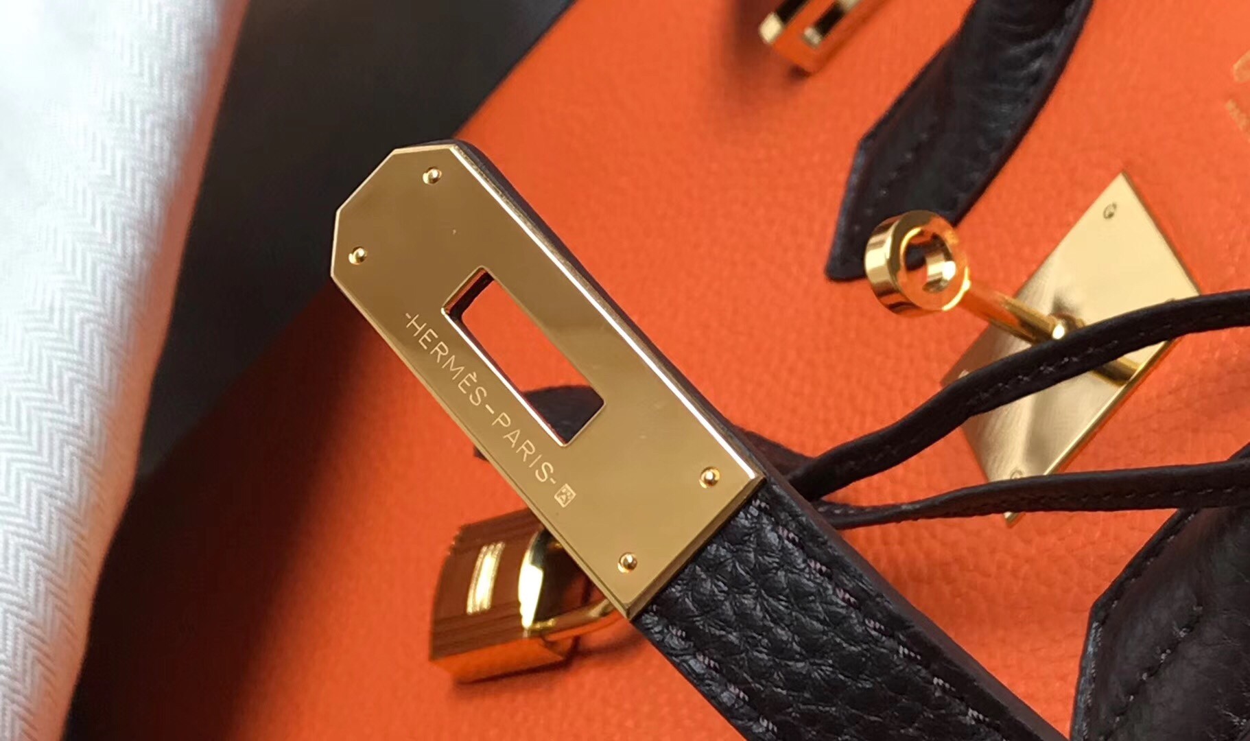 H**mes tri-color birkin 35cm bag in orange/white/black clemence leather