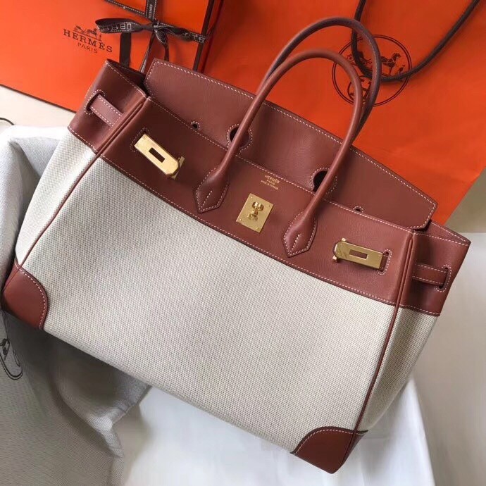 H**mes birkin 35cm bag in canvas with barenia leather