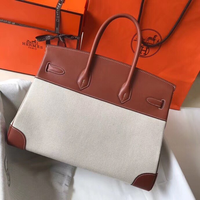 H**mes birkin 35cm bag in canvas with barenia leather