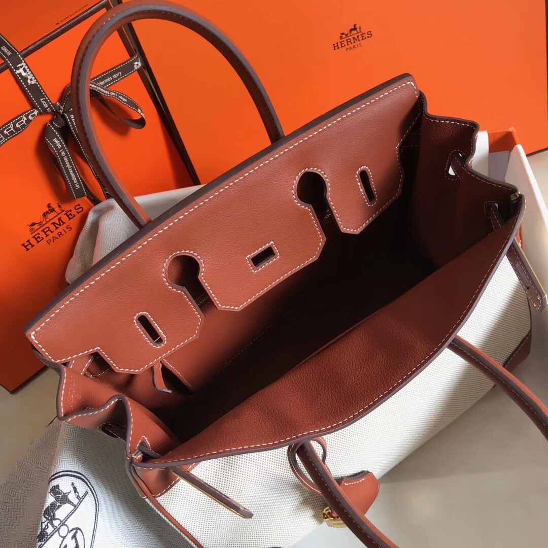 H**mes birkin 35cm bag in canvas with barenia leather