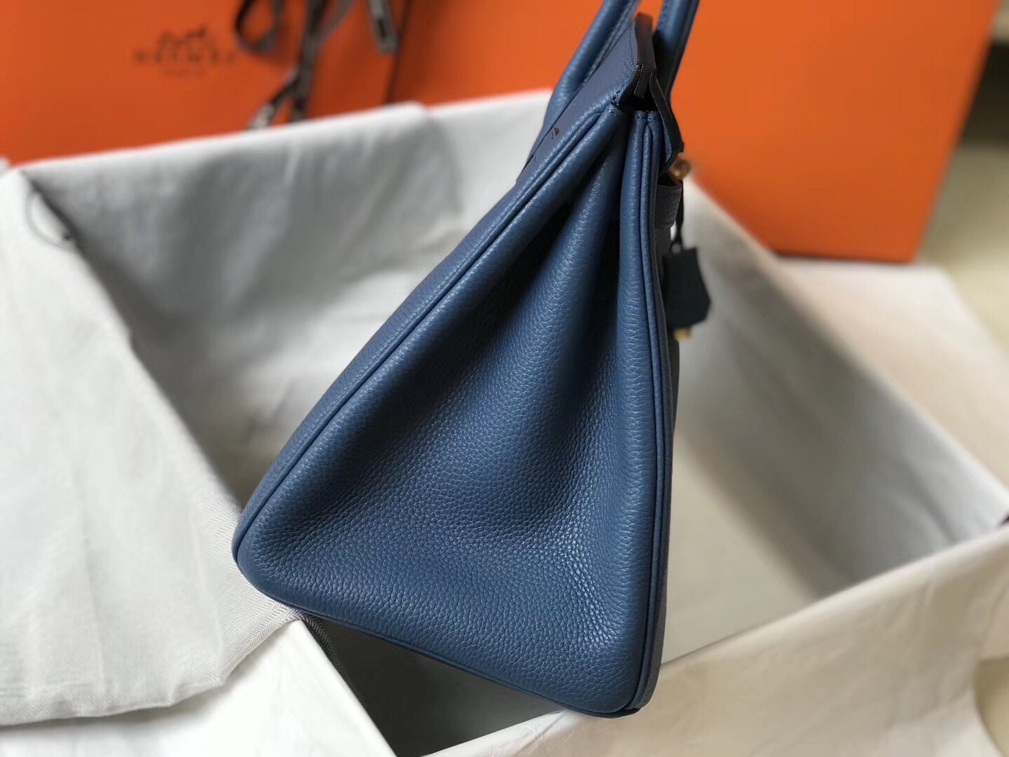 H**mes birkin 35cm bag in blue agate clemence leather