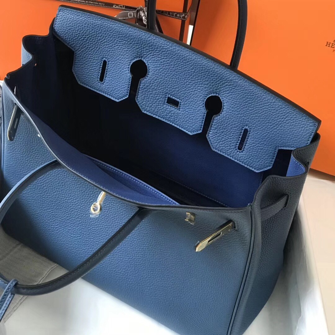 H**mes birkin 35cm bag in blue agate clemence leather