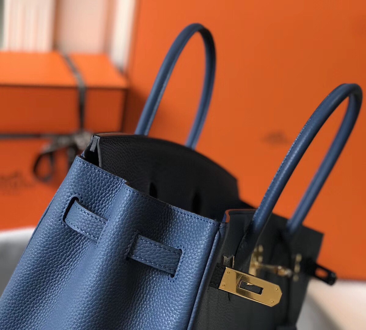 H**mes birkin 35cm bag in blue agate clemence leather
