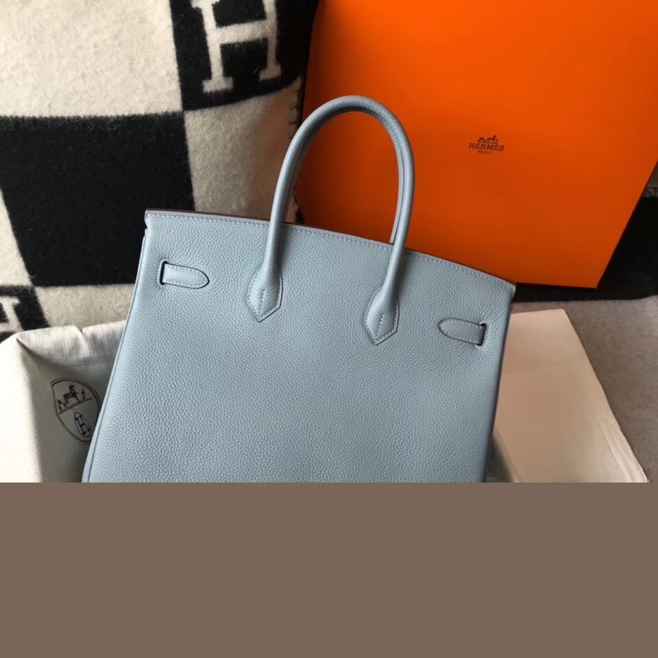 H**mes birkin 35cm bag in blue lin clemence leather