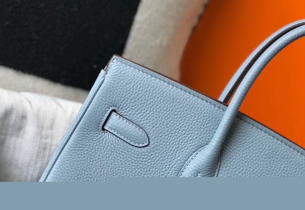 H**mes birkin 35cm bag in blue lin clemence leather