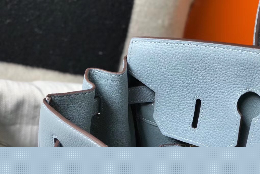 H**mes birkin 35cm bag in blue lin clemence leather