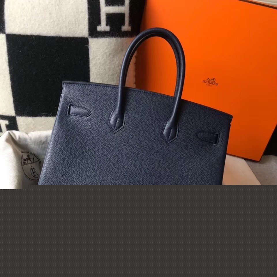 H**mes birkin 35cm bag in navy blue clemence leather