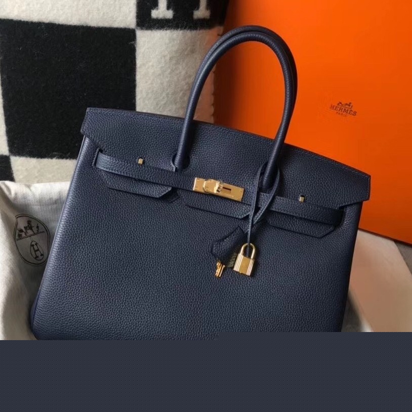 H**mes birkin 35cm bag in navy blue clemence leather