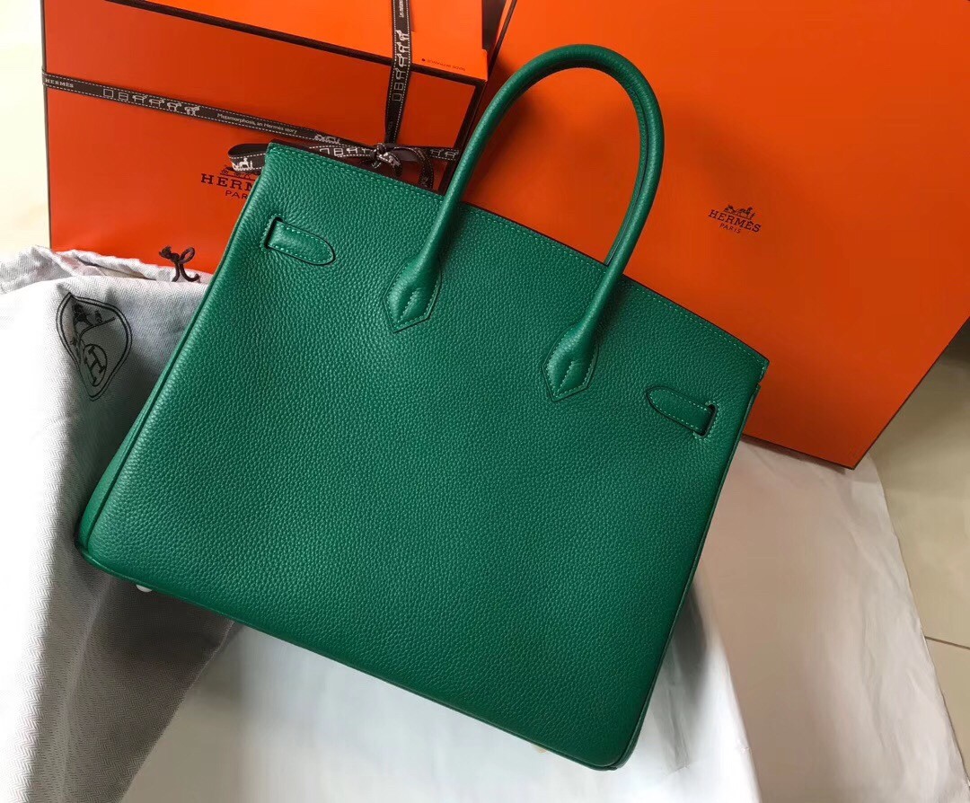 H**mes birkin 35cm bag in malachite clemence leather