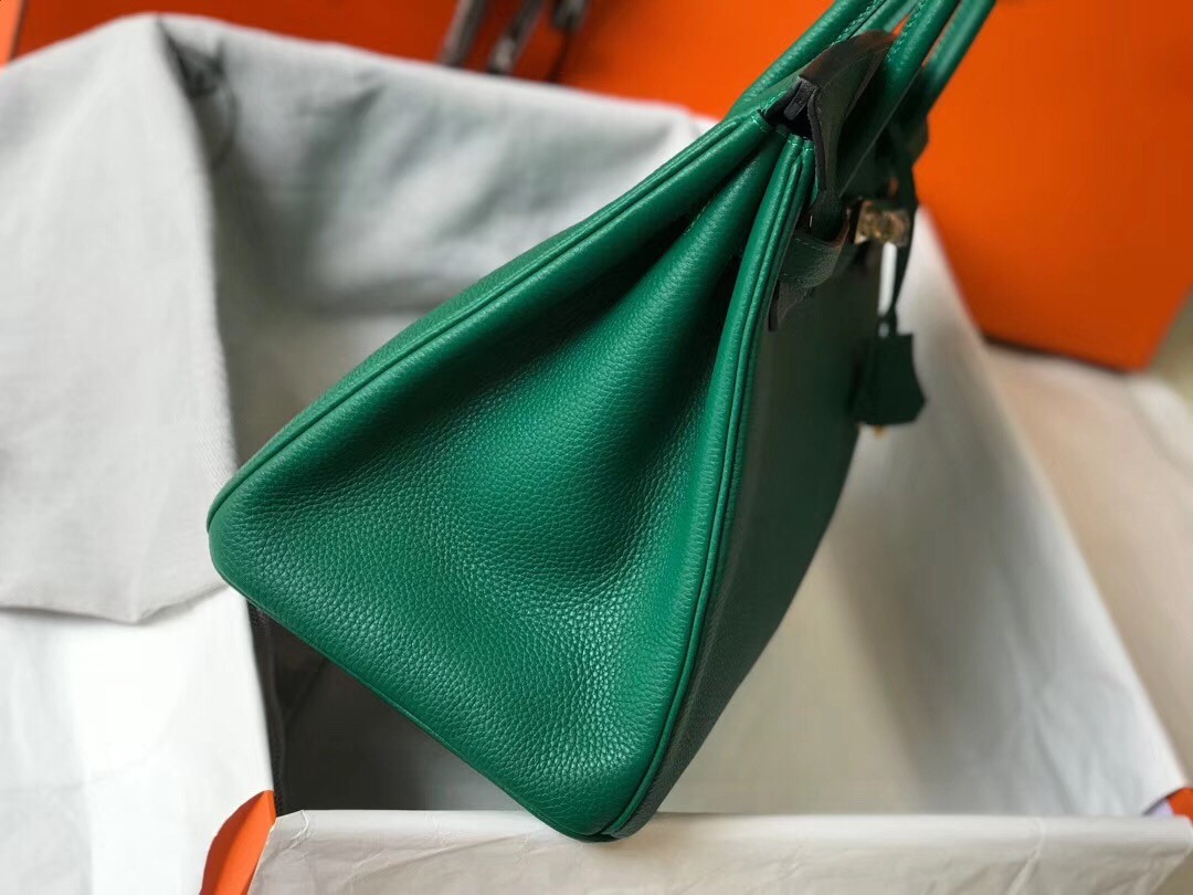 H**mes birkin 35cm bag in malachite clemence leather