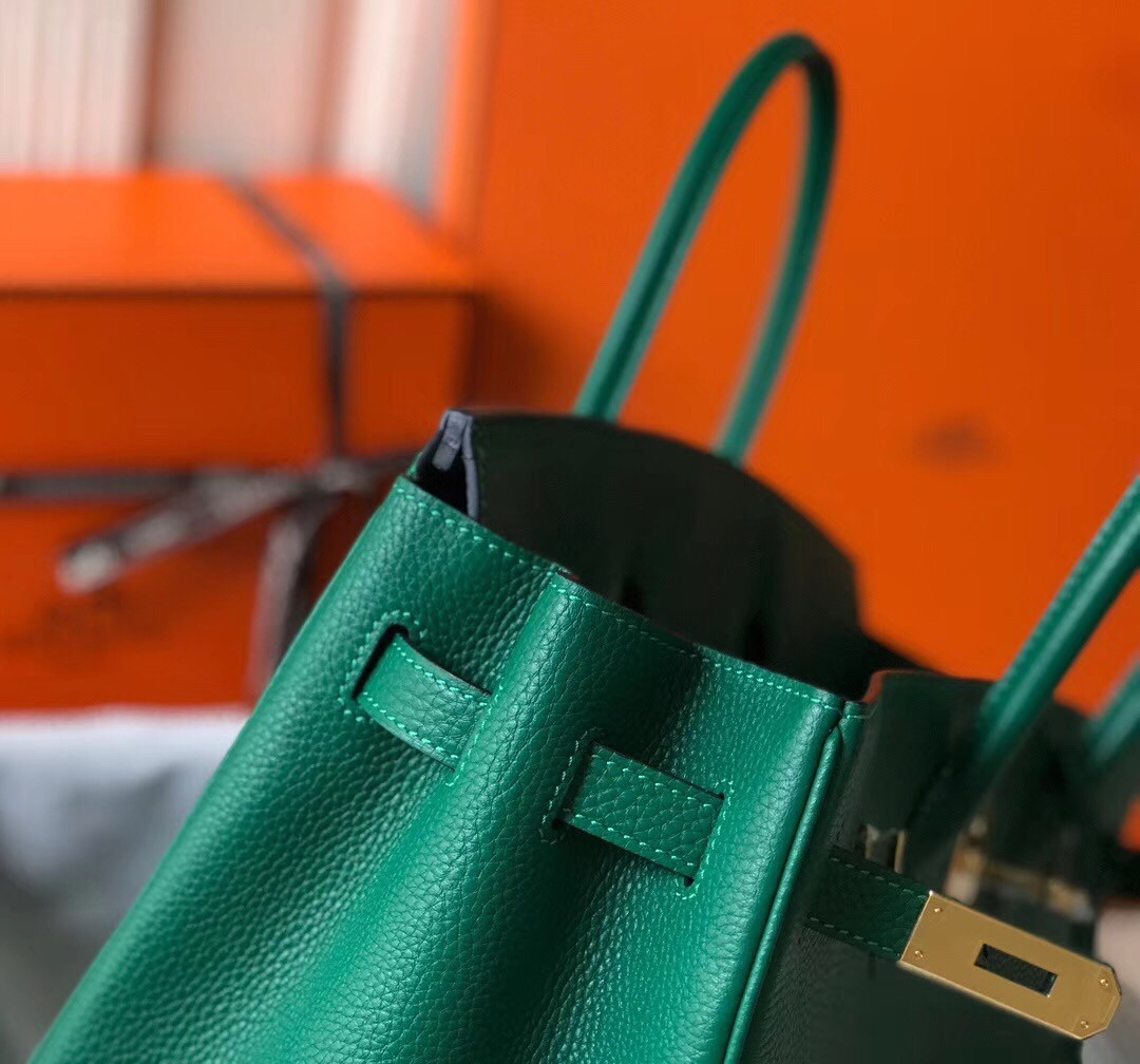 H**mes birkin 35cm bag in malachite clemence leather