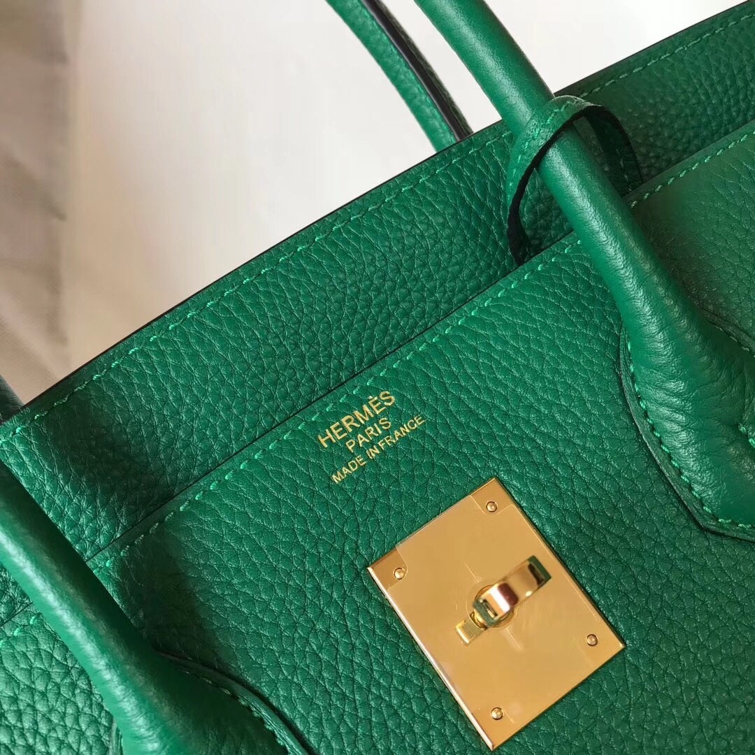 H**mes birkin 35cm bag in malachite clemence leather