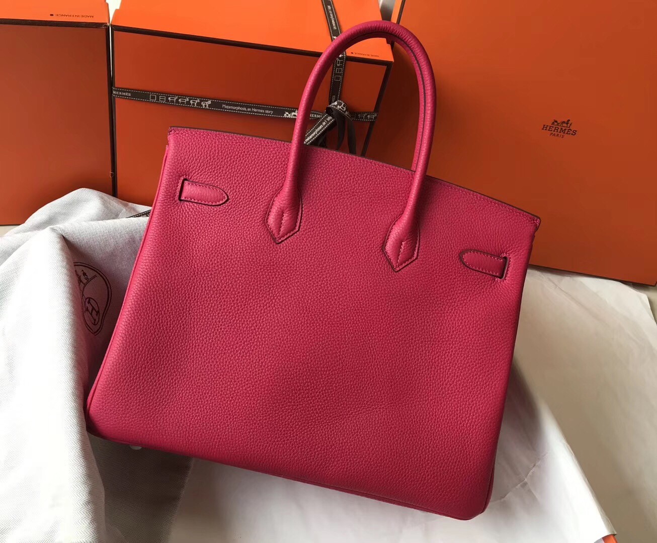 H**mes birkin 35cm bag in rose red clemence leather