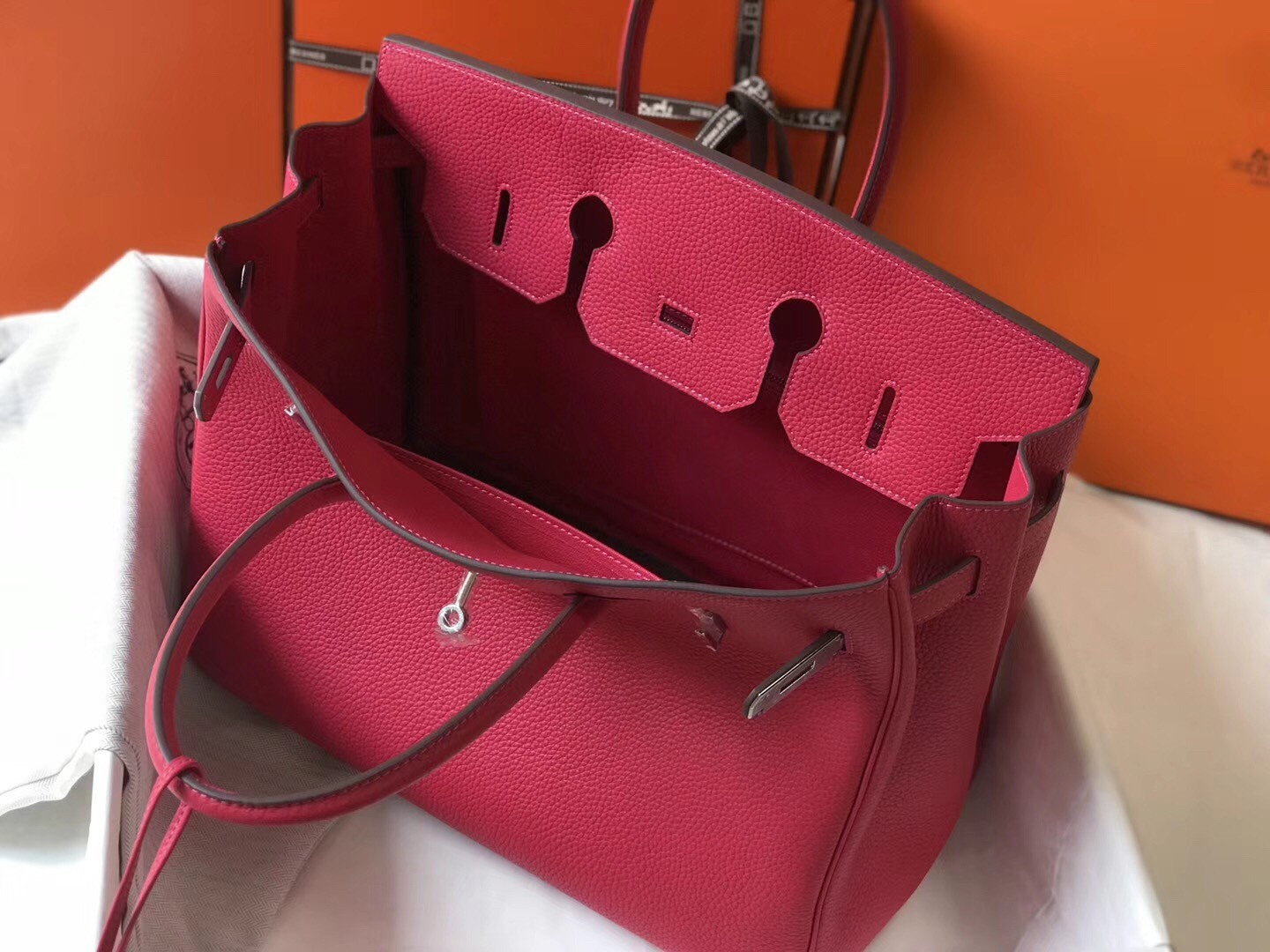 H**mes birkin 35cm bag in rose red clemence leather