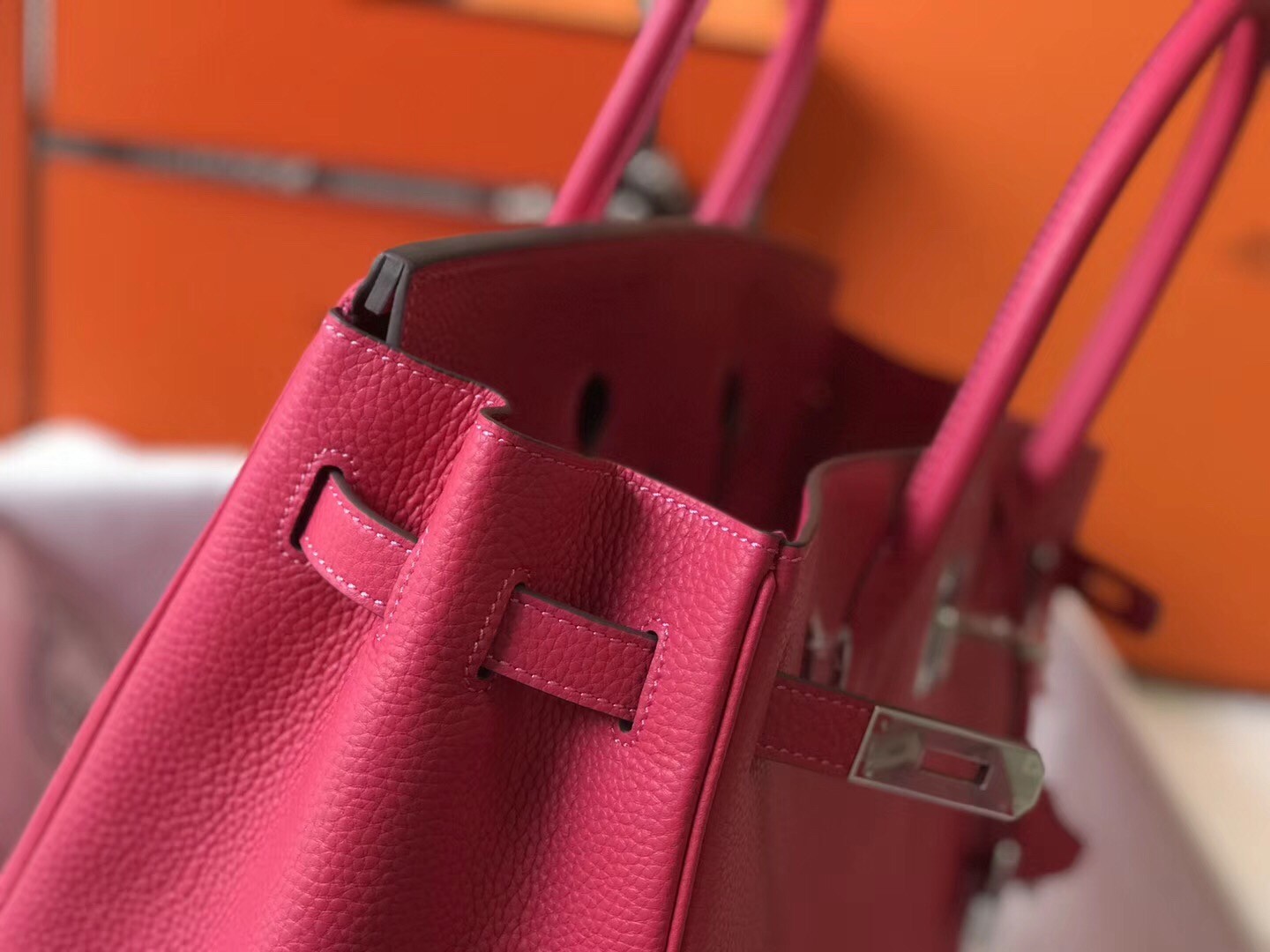 H**mes birkin 35cm bag in rose red clemence leather