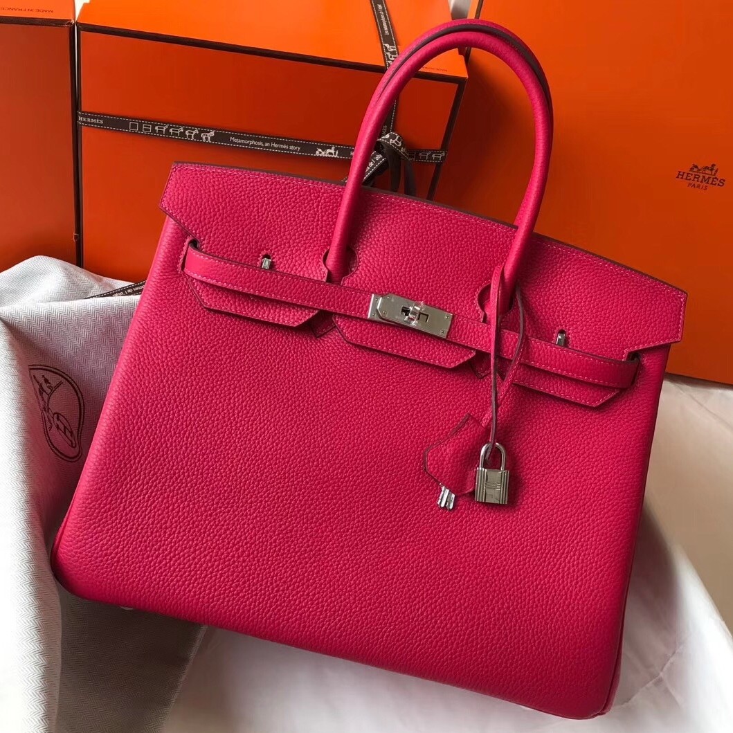 H**mes birkin 35cm bag in rose red clemence leather