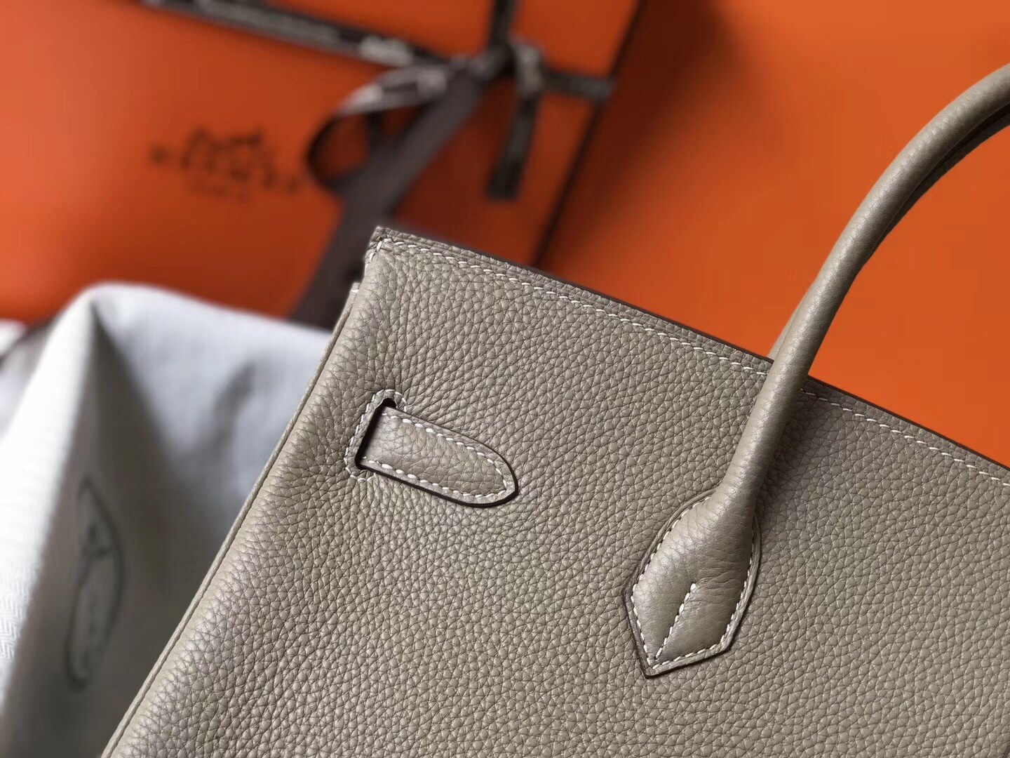 H**mes birkin 35cm bag in tourterelle clemence leather