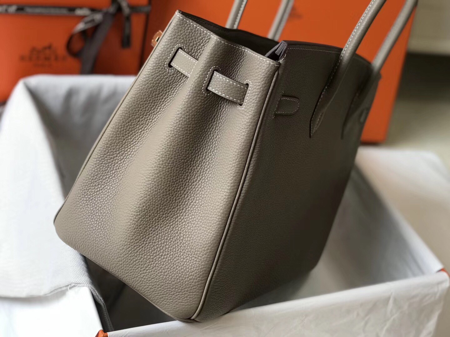 H**mes birkin 35cm bag in tourterelle clemence leather