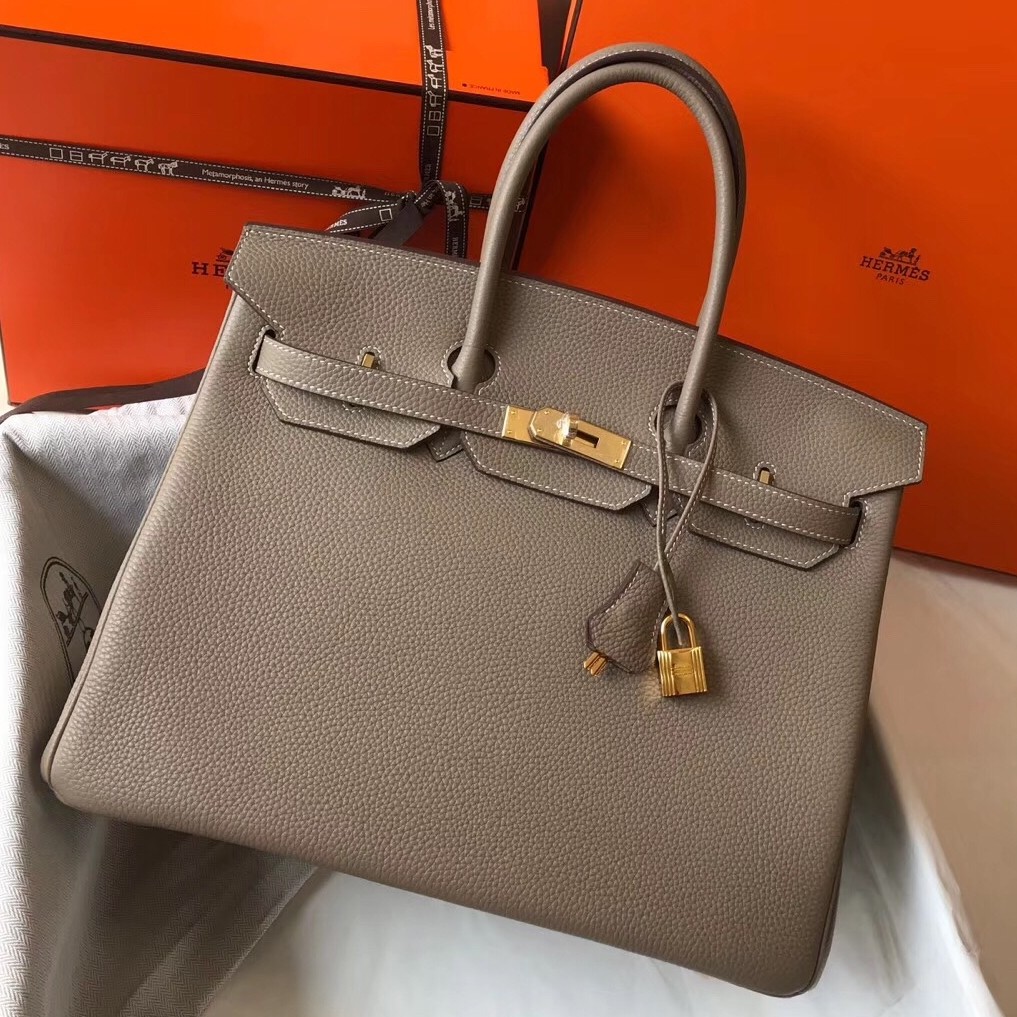 H**mes birkin 35cm bag in tourterelle clemence leather