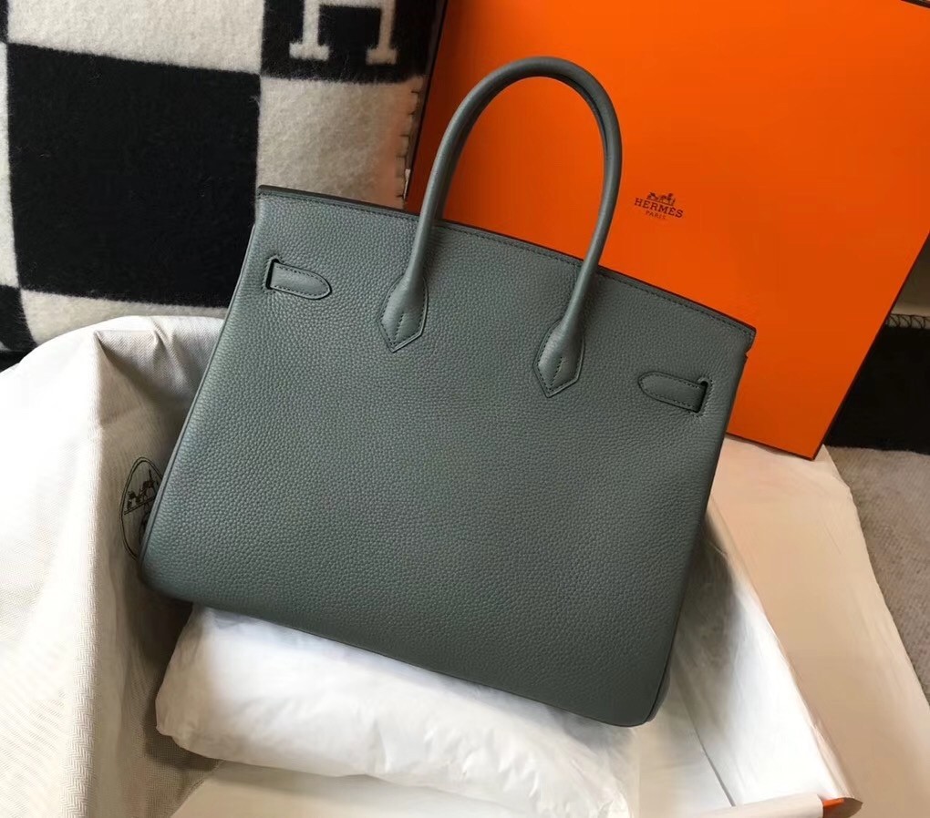 H**mes birkin 35cm bag in vert amande clemence leather