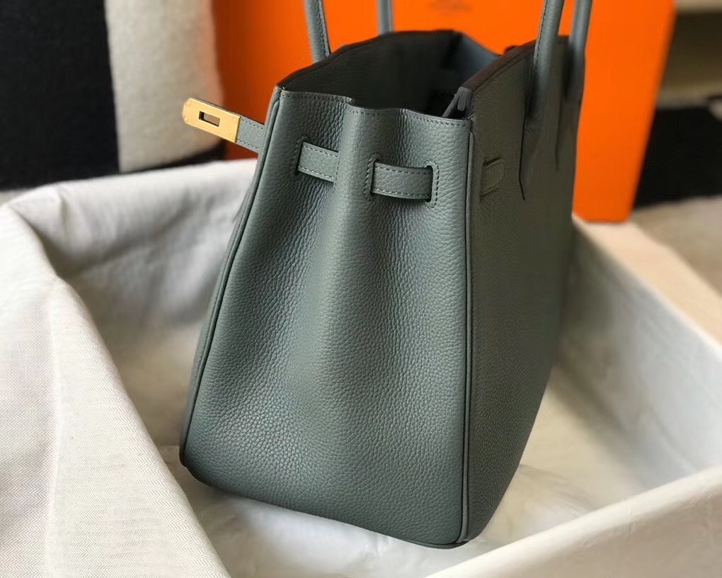 H**mes birkin 35cm bag in vert amande clemence leather