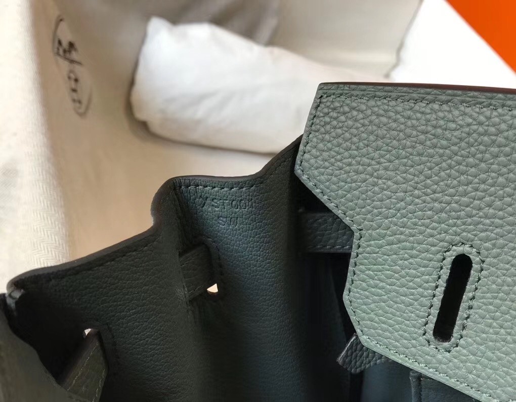 H**mes birkin 35cm bag in vert amande clemence leather