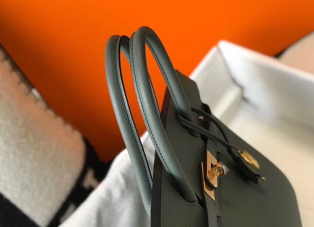 H**mes birkin 35cm bag in vert amande clemence leather