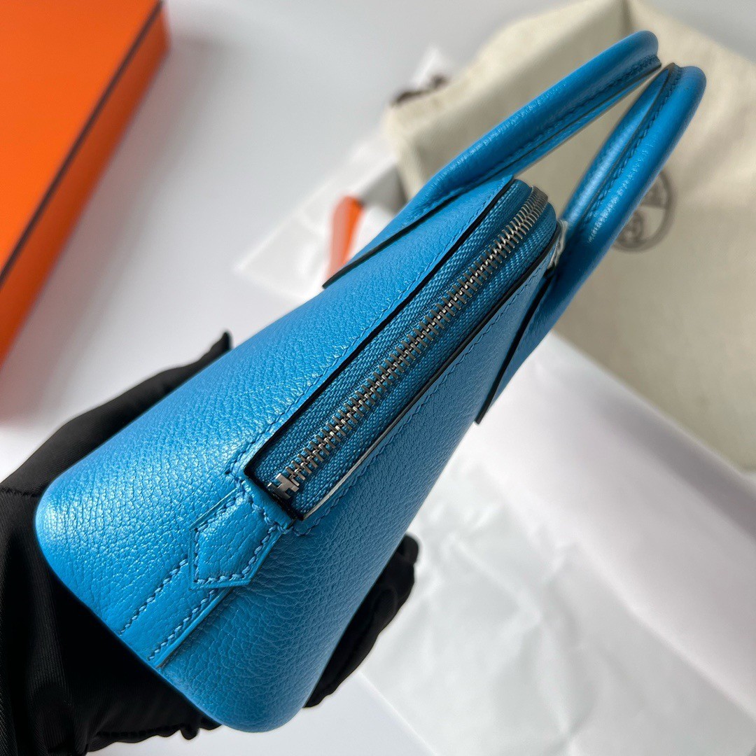 H**mes bolide 1923 mini handmade bag in blue frida chevre mysore leather