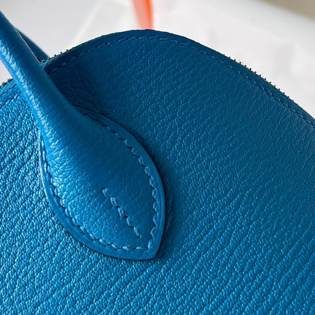 H**mes bolide 1923 mini handmade bag in blue frida chevre mysore leather