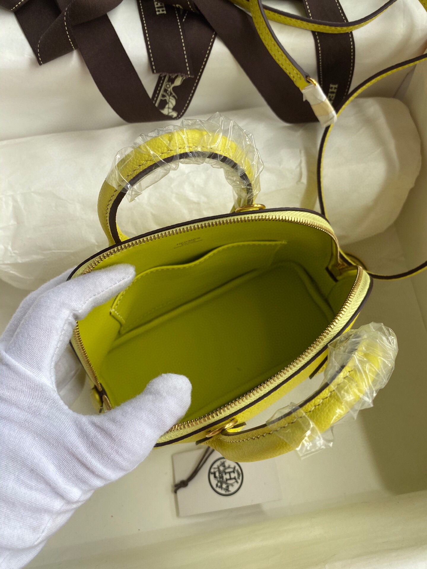 H**mes bolide 1923 mini handmade bag in lime chevre mysore leather