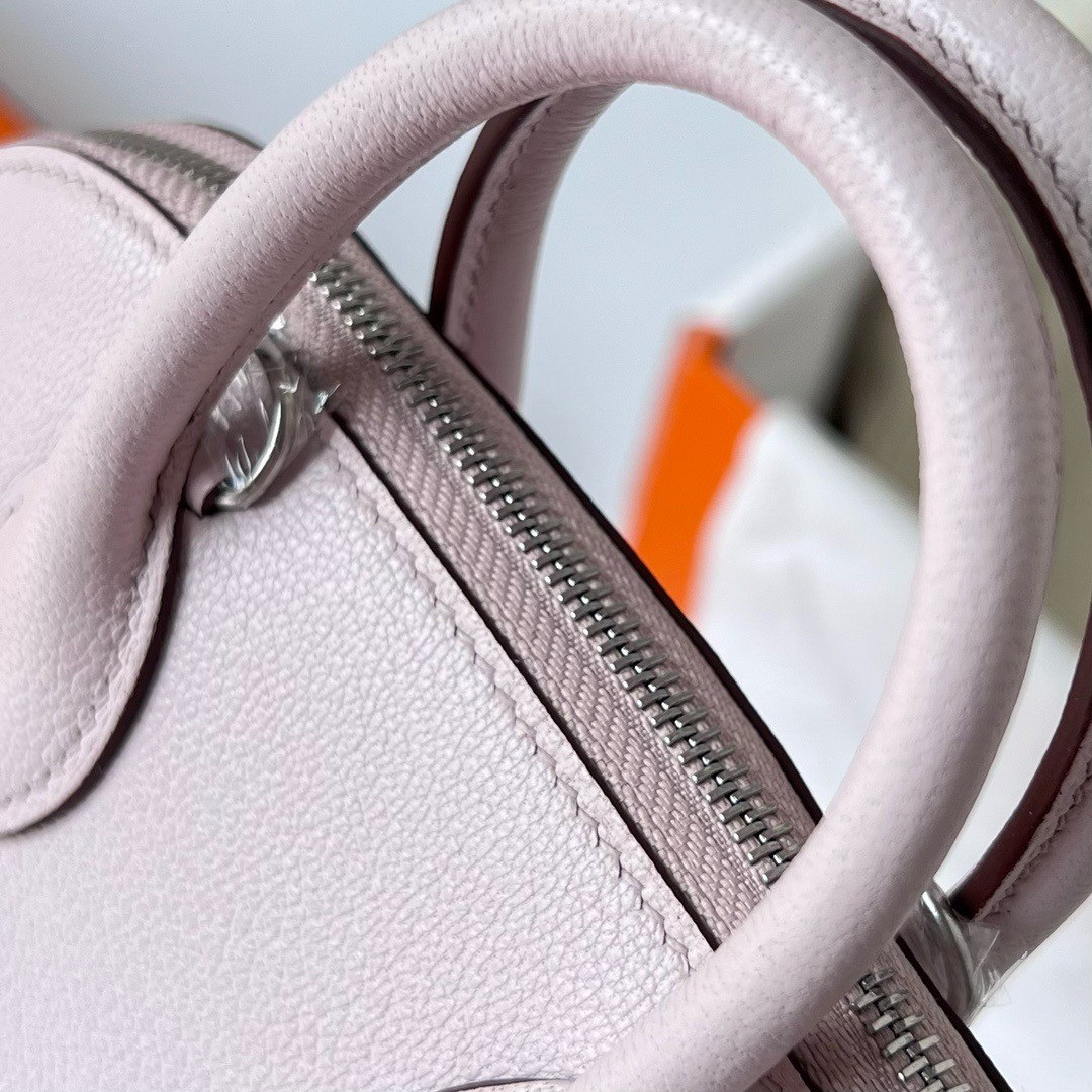 H**mes bolide 1923 mini handmade bag in mauve pale chevre mysore leather