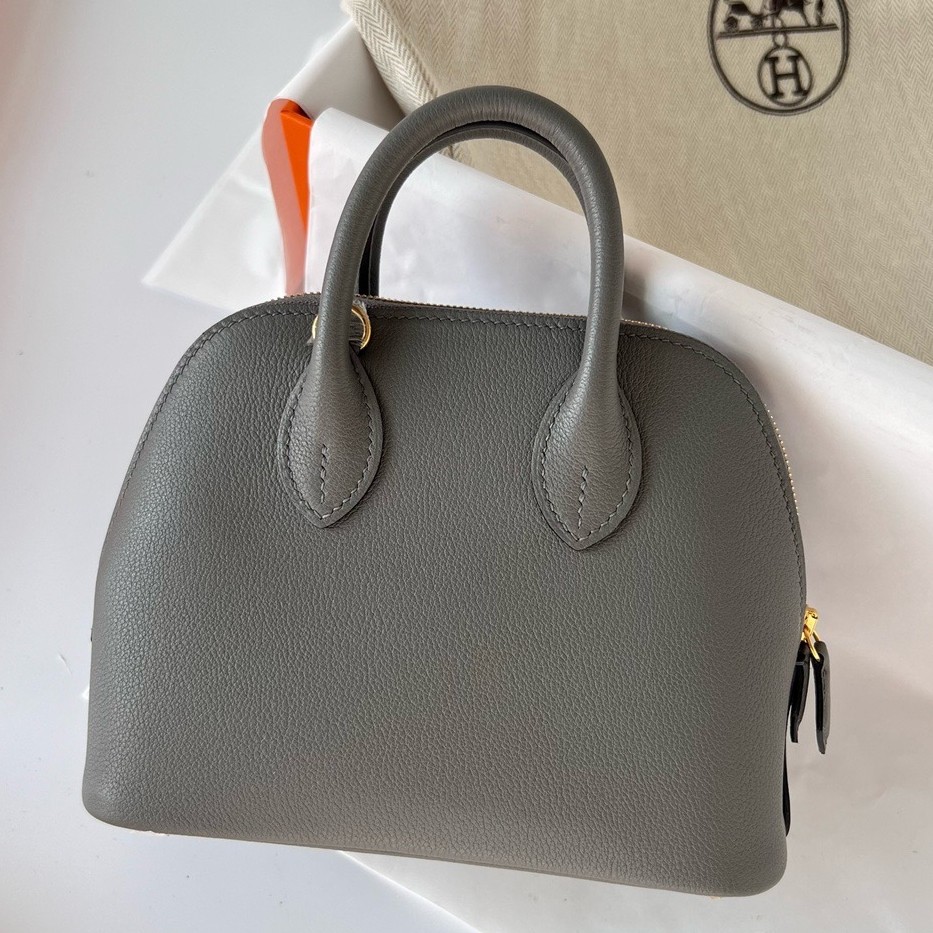 H**mes bolide 1923 mini handmade bag in gris meyer evercolor calfskin