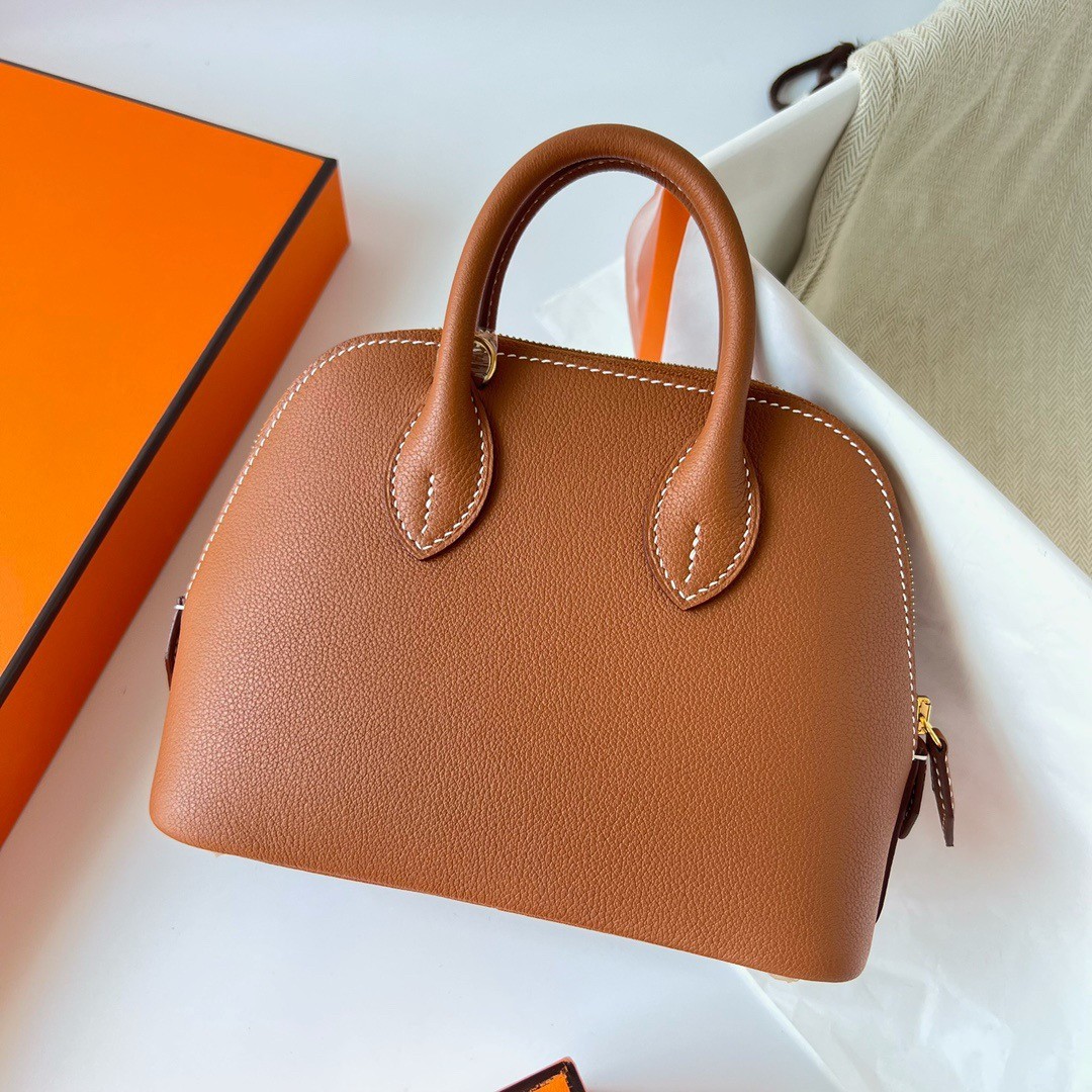 H**mes bolide 1923 mini handmade bag in gold evercolor calfskin