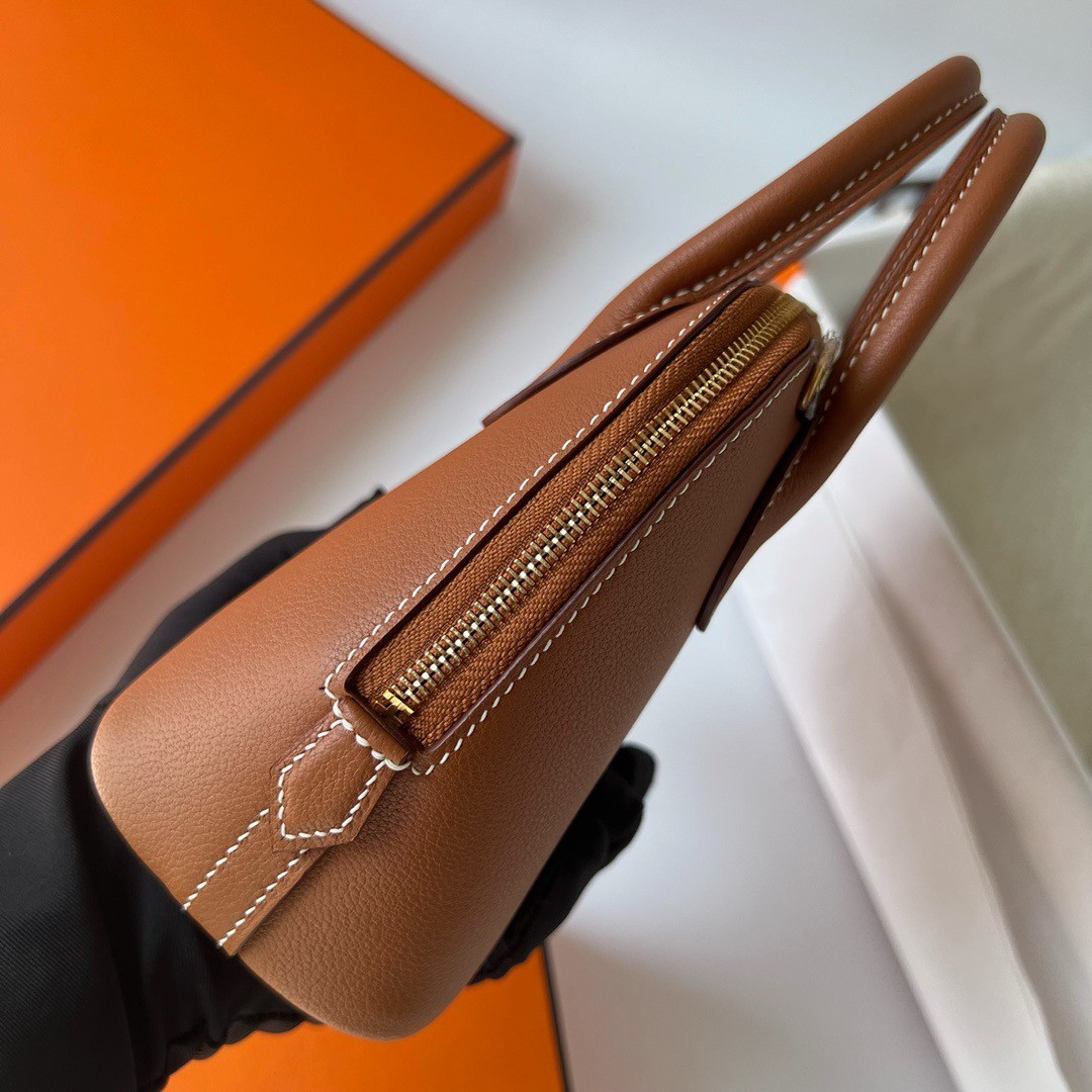 H**mes bolide 1923 mini handmade bag in gold evercolor calfskin