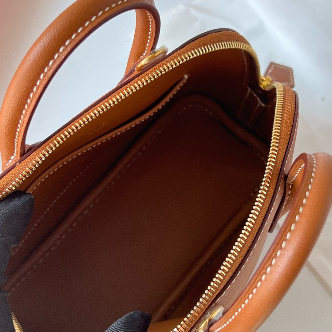 H**mes bolide 1923 mini handmade bag in gold evercolor calfskin