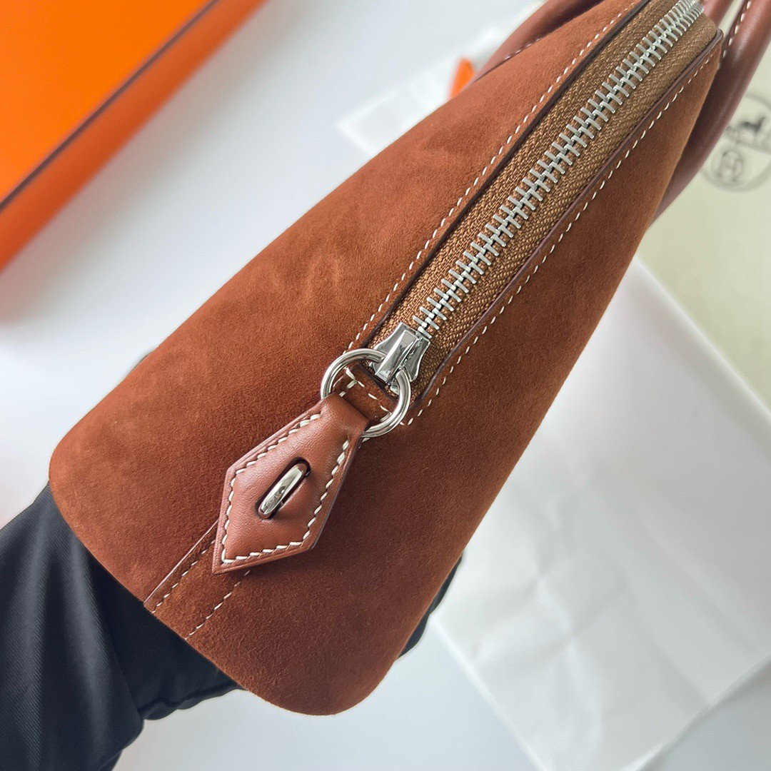 H**mes bolide 1923 25 handmade bag in gold doblis suede leather
