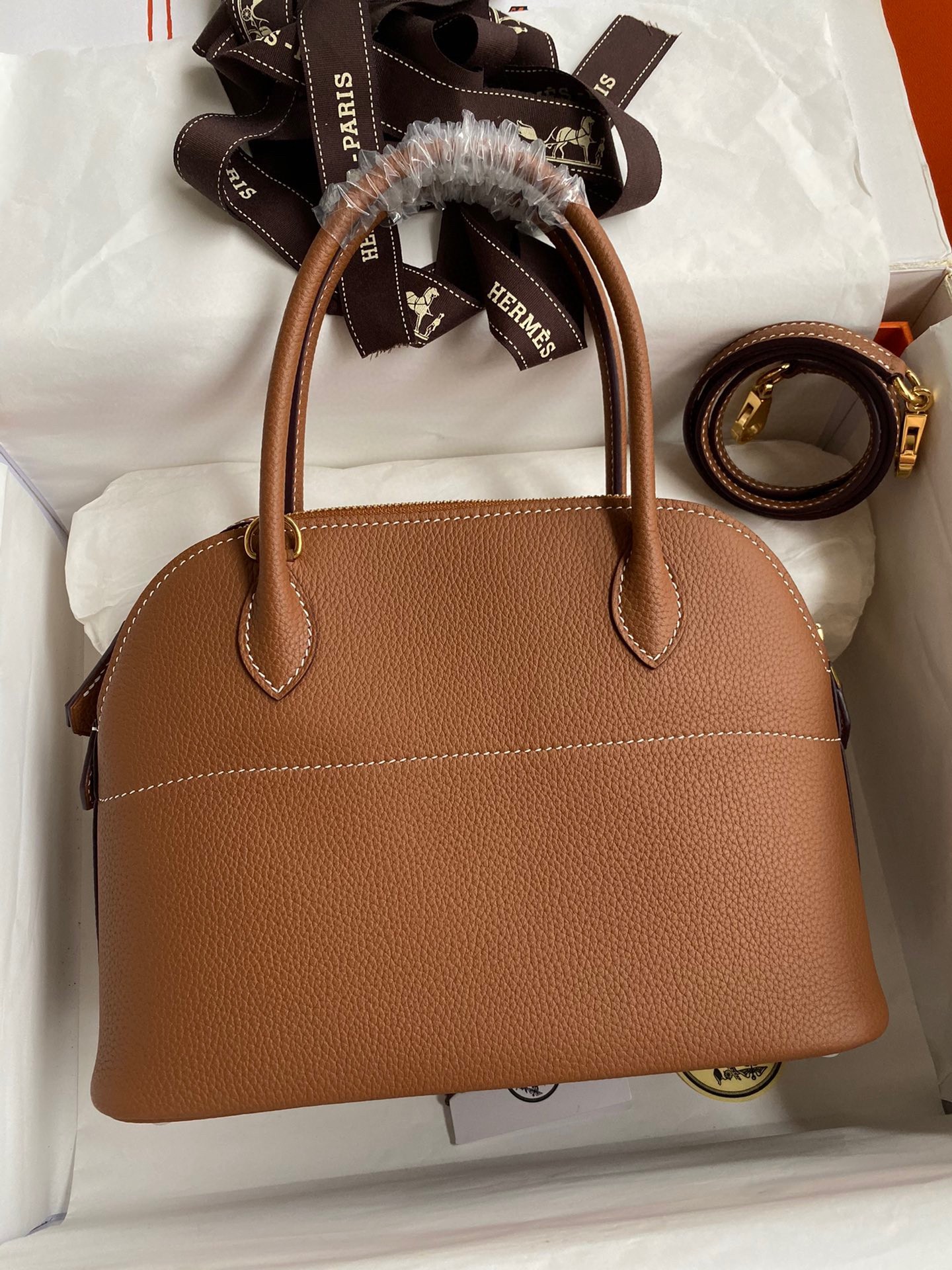 H**mes bolide 1923 27 handmade bag in gold clemence calfskin
