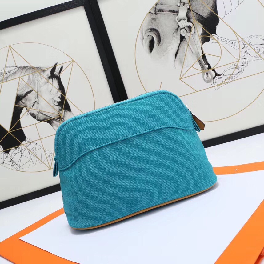 H**mes medium bolide travel case in blue horizon cotton
