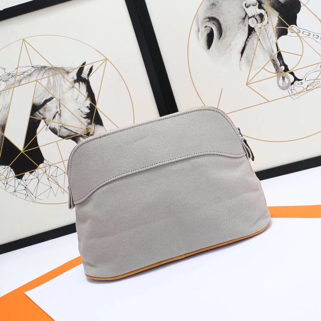H**mes medium bolide travel case in grey cotton