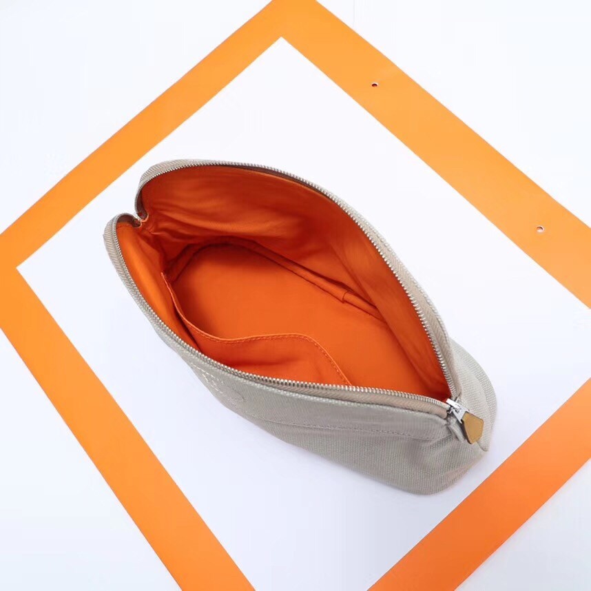 H**mes medium bolide travel case in grey cotton