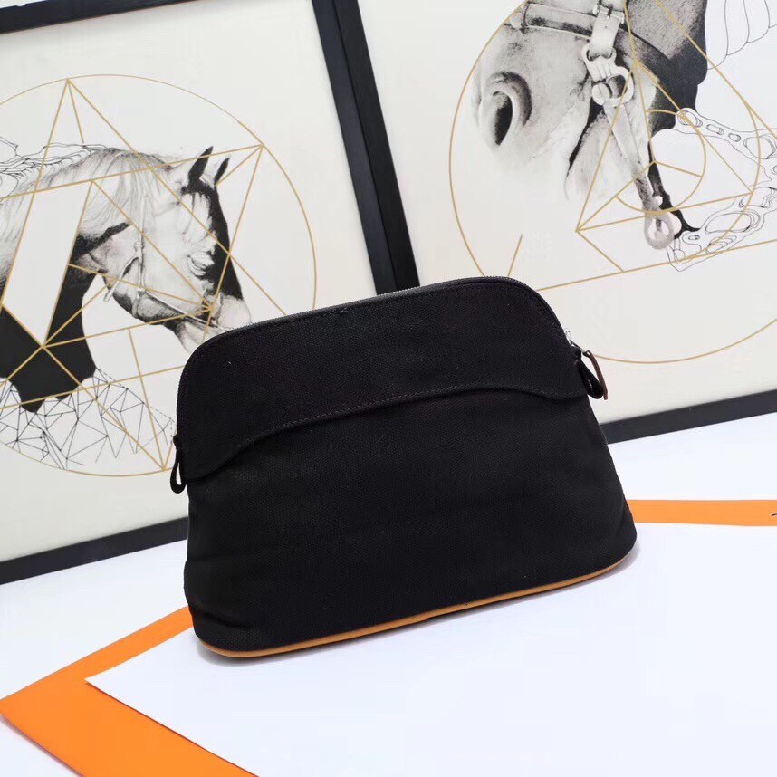 H**mes medium bolide travel case in black cotton