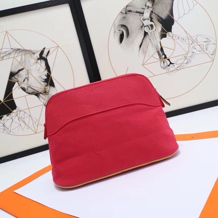 H**mes medium bolide travel case in red cotton