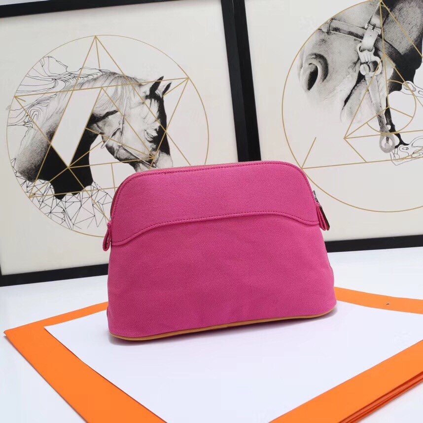 H**mes medium bolide travel case in rose red cotton