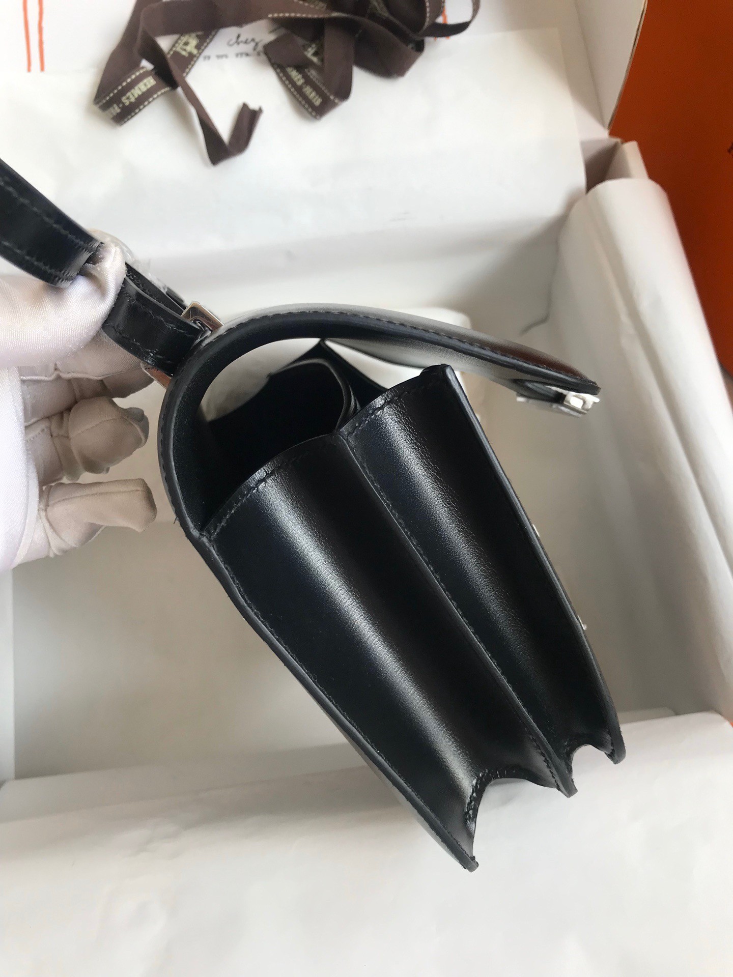 H**mes constance 18 handmade bag in black box calf leather