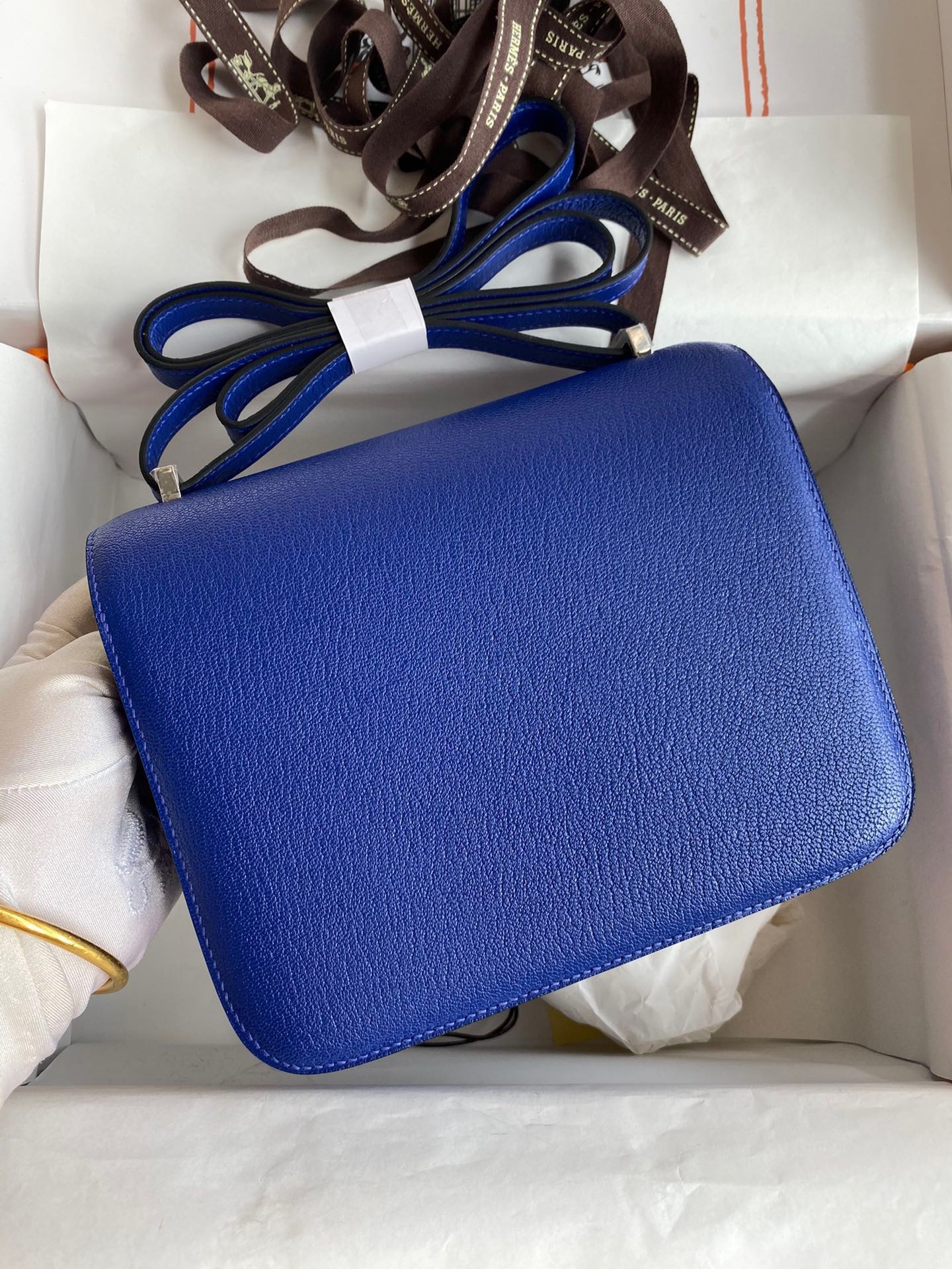 H**mes constance 18 handmade bag in blue electric chevre mysore leather