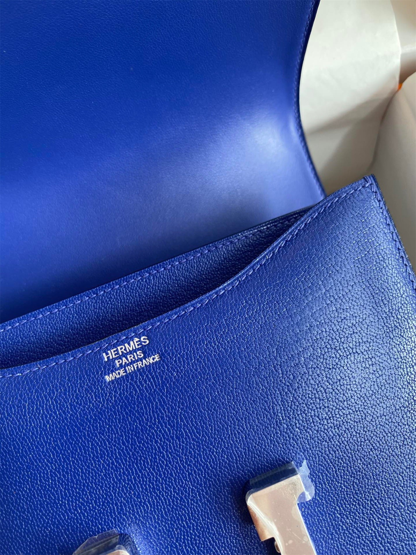 H**mes constance 18 handmade bag in blue electric chevre mysore leather