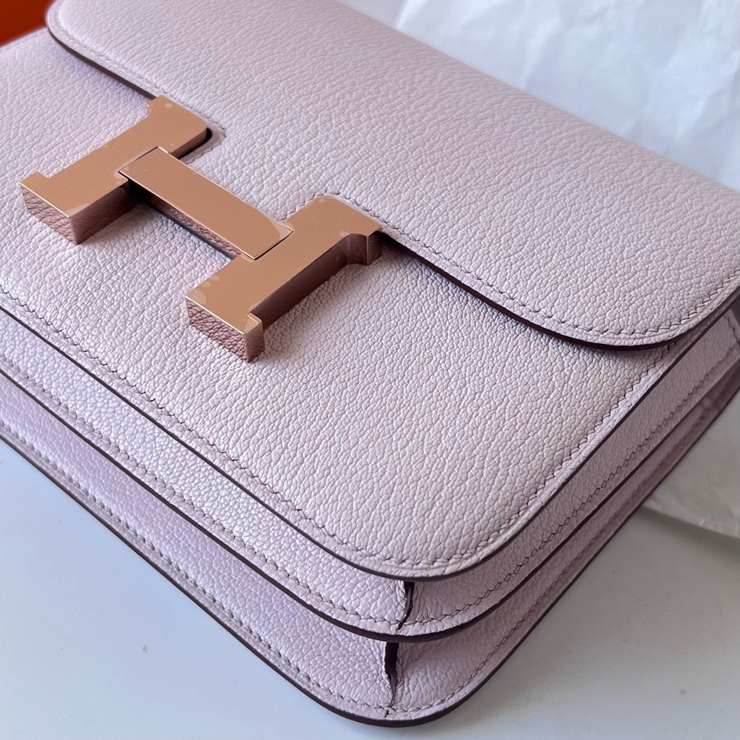 H**mes constance 18 handmade bag in mauve pale chevre mysore leather